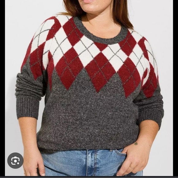 Torrid Vegan Cashmere Red and Gray Sweater, Size 3 - Picture 1 of 7